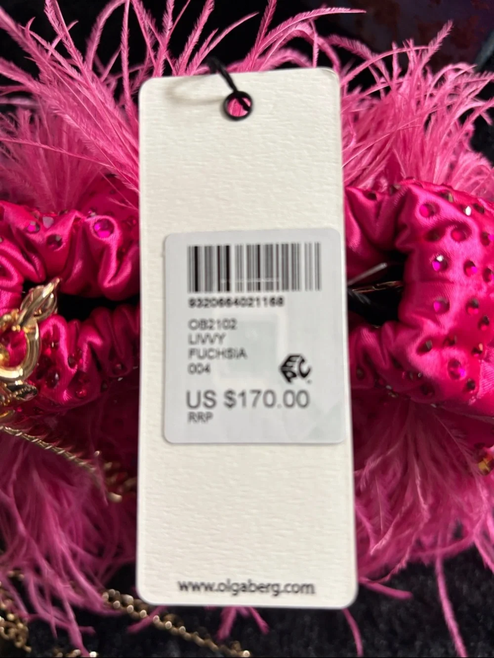 Olga Berg Livvy Fuchsia Feather Pouch NWT - Picture 11 of 11